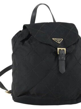 PRADA Backpack Nylon Black Gold Auth ka1154